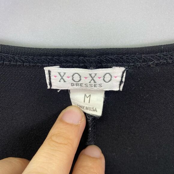 XOXO Black Embellished Sheer Long Sleeve Sheath Dress Size M Square Neck - Picture 5 of 8